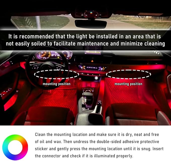 Wevdn Car Interior LED Strip Light, 12V 24 LED Neon Ambient Night Light with Cigarette Lighter Plug, Automotive Atmosphere Decorative Under Dash Lighting Kit, Car Accessories (Red) - Image 6