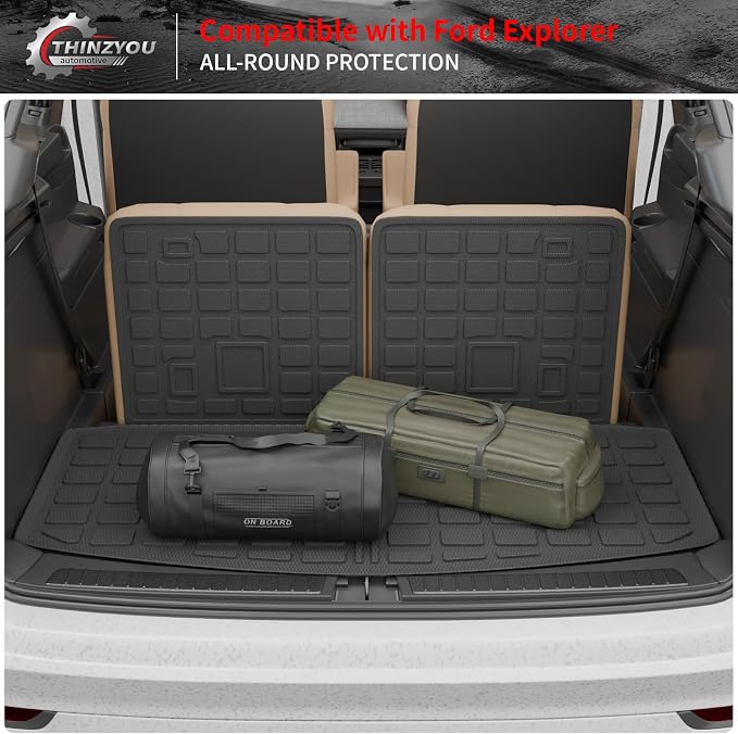 Trunk Mat & 3rd Row Backrest Mats for 2020-2026 Ford Explorer | 6&7 Passenger Cargo Mat Cargo Liner Seat Back Cover Protector TPE All Weather Trunk Liner 2025 Explorer Accessories - Image 7