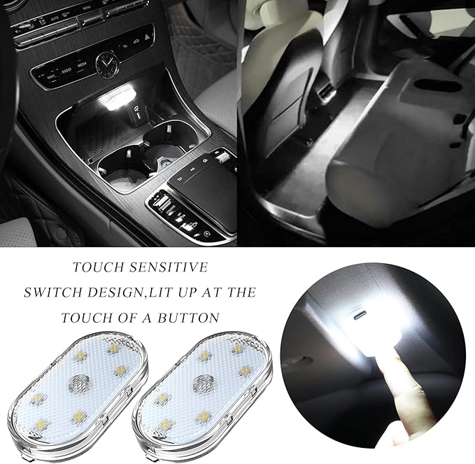 Wevdn 2 PCS Car LED Lights Interior Wireless, Magnetic Car Ambient Lighting with 6 Bright LED Lamp Beads, Portable USB Rechargeable Vehicle Interior Led Night Light for Car (White) - Image 5