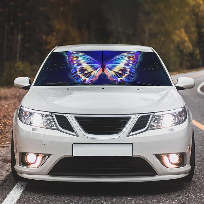 Funny Butterfly Car Windshield Sun Shade Umbrella Automotive Windshield Sunshade Foldable Front Car Accessories Interior Decor to Keep Vehicle Cool for Most Vehicles 57'' X 30'' - Image 2