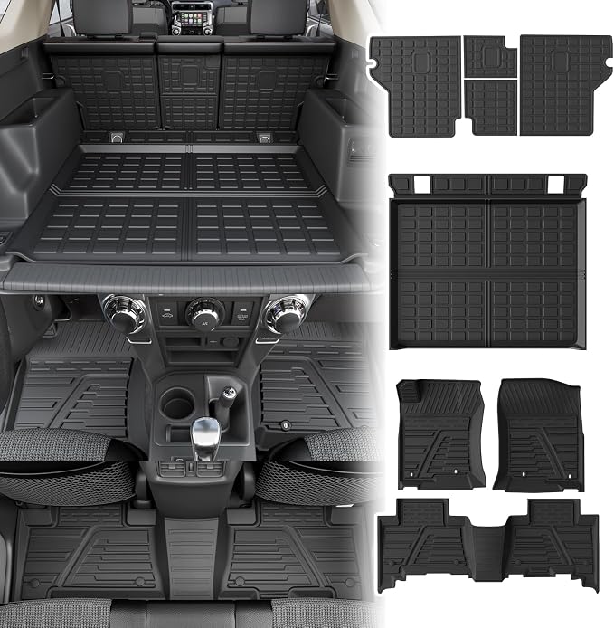 Rongtaod Floor Mats Set for 2013-2024 Toyota 4Runner 5 Seats | without Sliding Tray, Trunk Mat Cargo Mat Cargo Liner TPE All Weather Back Seat Cover Protector 2023 4 Runner Accessories by Rongtaod