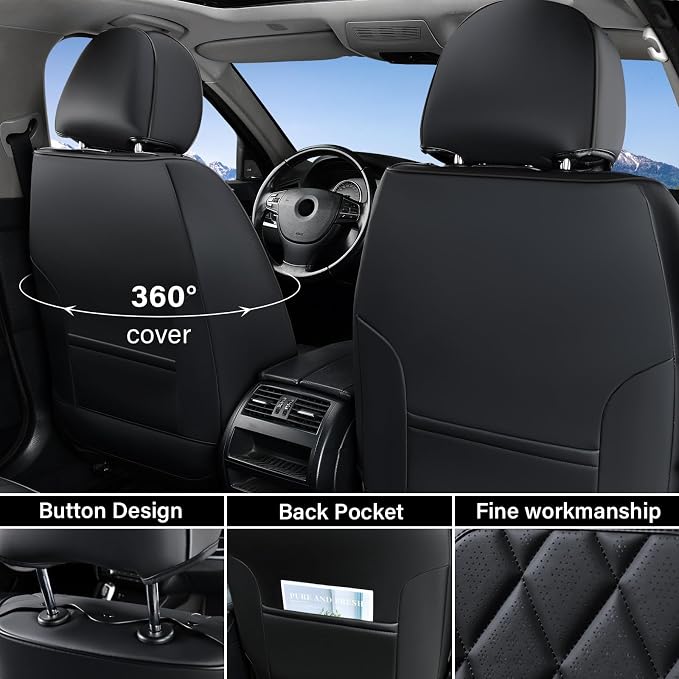 Coverado Car Seat Covers, Front Seat Cover, 2 Pack Waterproof Seat Covers for Cars, Luxury Faux Leather Car Seat Cushions, Car Seats Protectors, Black Car Seat Covers Universal Fit for Most Vehicles - Image 3