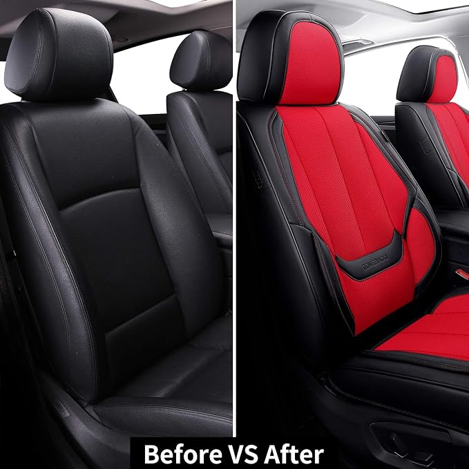 Coverado Front Seat Covers, Universal Seat Covers for Cars, Breathable Leather Car Seat Protector, Front Car Seat Covers, Seat Covers Waterproof, Driver Seat Cover Fit for Most Cars, BlackRed - Image 8