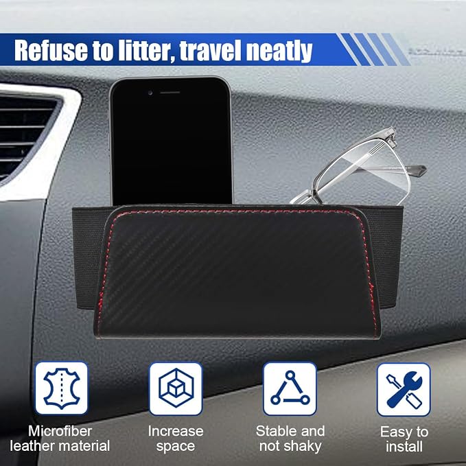 Car Seat Side Storage Pocket, Leather Foldable Auto Door Storage Box, Waterproof Car Trash Can Organizer, Multifunctional Vehicle Interior Accessory for Phone, Glasses, Key, Card (CarbonFiber) - Image 3