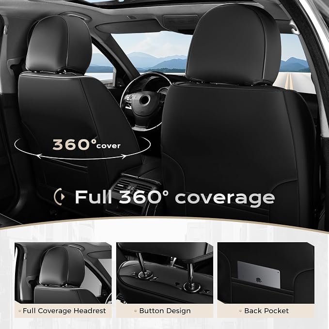 Coverado Seat Covers, Car Seat Covers Full Set, Leather Seat Covers for Cars, Car Seat Protector, Black Car Seat Covers Front Seats and Back Seats Universal Fit for Most Cars Orange - Image 6