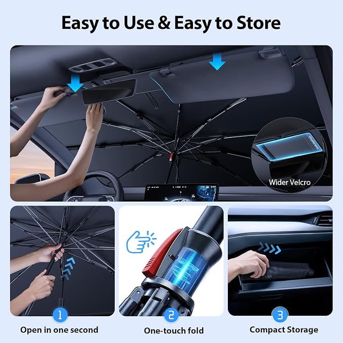 2026 Upgraded Windshield Sun Shade Umbrella for Ford Transit 150 [Precision Custom Fit, Superior UV & Heat Block] Cooling Tech Fabric, Durable Foldable with Storage Bag, Fits 2015-2025 - Image 9
