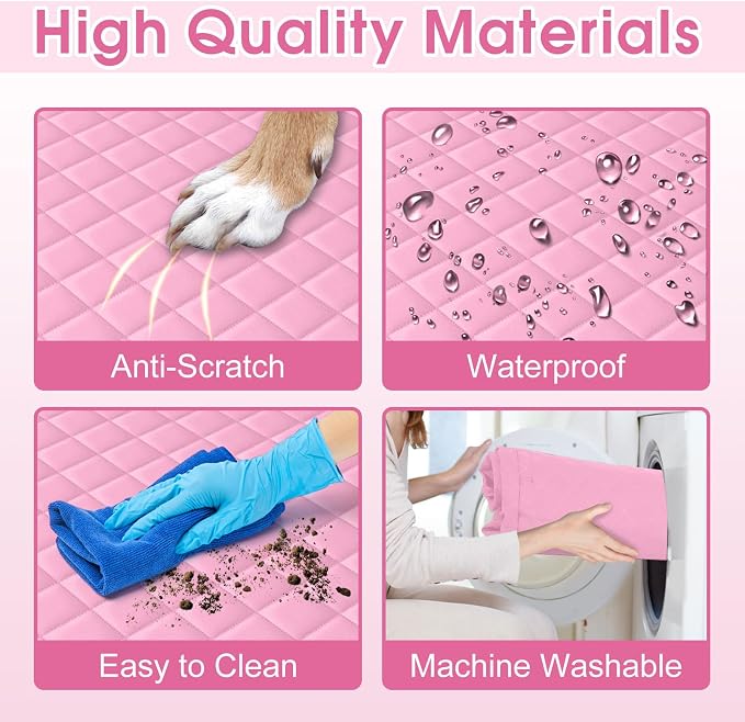 Waterproof Dog Car Seat Cover for Back Seat, Pet Hammock- L, Pink/Grey | Durable waterproof hammock with nonslip design & storage pockets. Protects seats from scratches, fits cars, SUVs & trucks. - Image 4