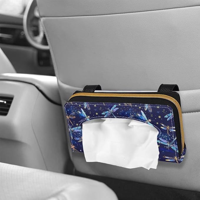 Biyejit Car Tissue Holder, Galaxy Dragonfly Visor Tissue Holder for Car PU Leather Tissue Box Holder for Car Sun Visor & Seat Back, 1 Pack - Image 4
