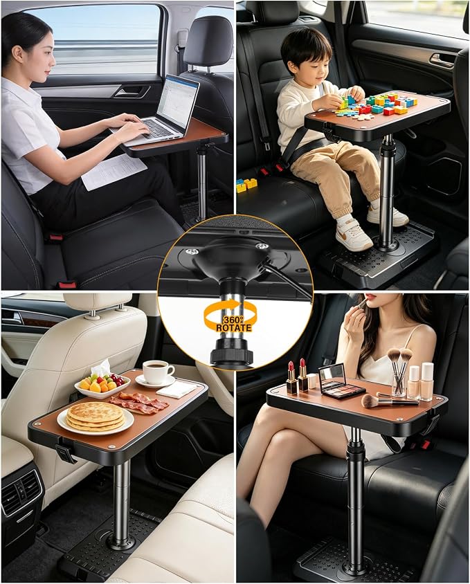 Car Seat Tray Table - Height Adjustable Laptop Desk & Eating Tray for Vehicles | Universal Multi-Function Travel Workstation for Front & Back Seats | Road Trip Essential for SUV, Truck, & RV (Mini) - Image 4