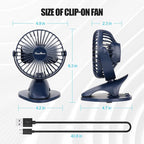 Portable Clip Fan Battery Operated,3 Speeds USB Rechargeable Mini Table Fan with Strong Airflow,360°Rotation Ultra Quiet Personal Desk Fan for Home Office Bedroom Dorm Stroller Camping - DeepBlue - Image 7