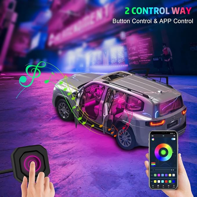 Acrylic Interior Car Lights, AMKI Car LED Strip Light with APP Sub Control, Car Accessories Fiber Optic Car Ambient Lighting Kit with RGB 22 in 1 and 175 inches 593 LEDs 213 DIY and Music Modes DV 12V - Image 7
