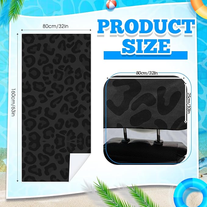 1 Pack Car Seat Towel Cover with Storage Bag, Black Leopard Print Style | 63 x 32 in Car Towel Seat Cover Non Slip Waterproof, Gym Workout Swimming Running, Machine Washable Sweat Absorbent Protector - Image 2