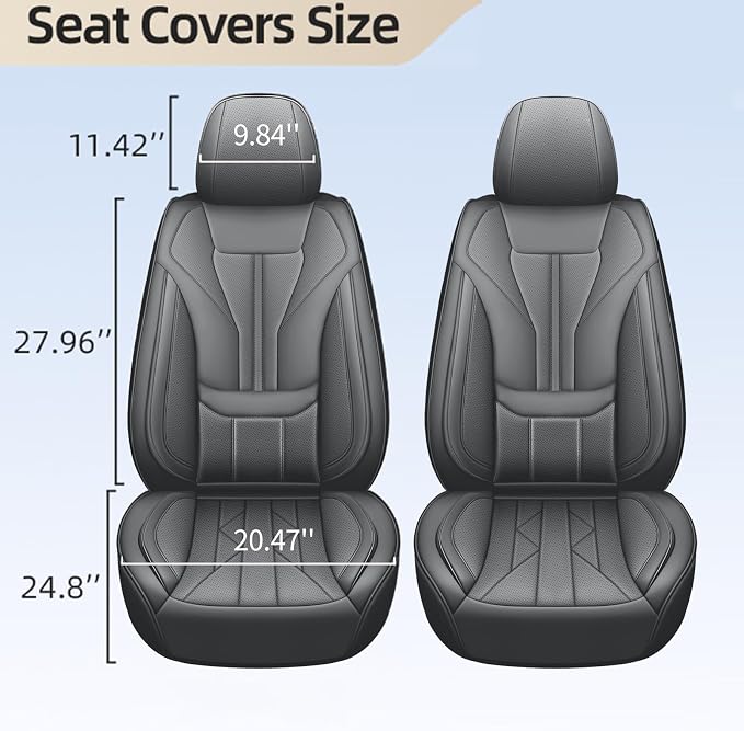 HChengkikz Car Seat Covers Front Seats, Waterproof Faux Leather (Gray) | Memory Foam Lumbar Support, Airbag Compatible, Universal Fit for SUV Truck Pickup Sedan - Image 7