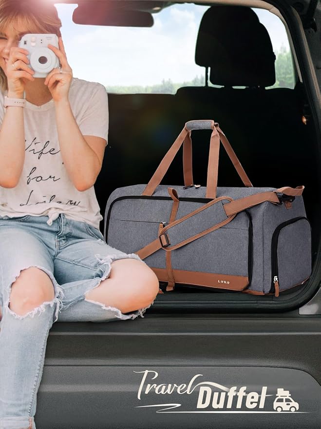Lekesky Foldable Travel Duffel Bag for Women, 80L Large Duffle Bag with Separate Shoes Compartments & Straps, Carry On Weekend Bag for Women, Hospital, Overnight(Grey) - Image 2