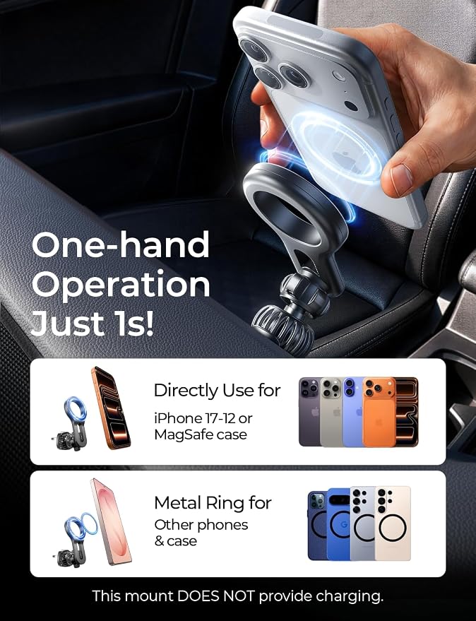 LISEN for Magsafe Car Mount, Strong Magnets Magnetic Phone Holders for Your Car, 360 Degree Adjustable Air Vent Hands Free Car Phone Holder Fit for iPhone 17-12 & All Smartphones, Silver - Image 8