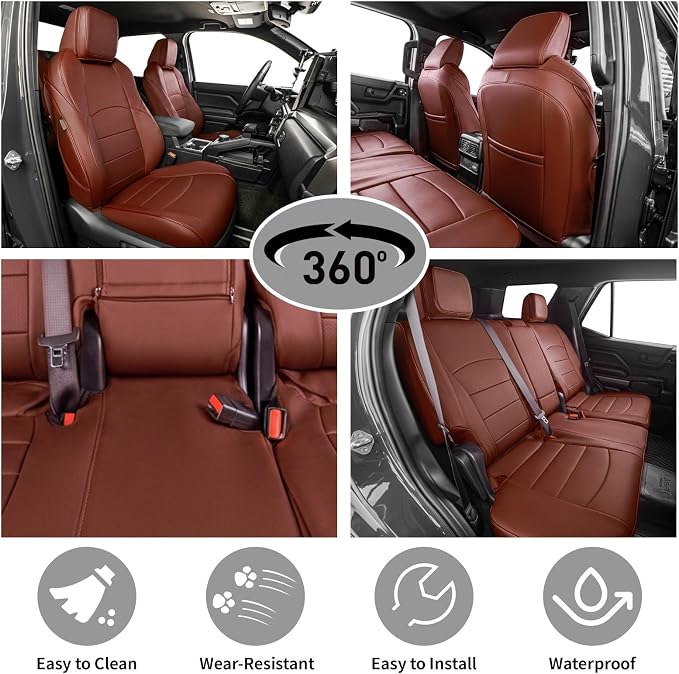 EKR Car Seat Covers Custom Fit for Toyota 4Runner(5 Seats) Full Set | for Toyota 4Runner 2003-2009(Manual Front Seats)Full Wrap,Airbag Compatible,Waterproof Pet-resistant,Faux Leather(Burgundy) - Image 3
