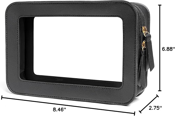 Clear Makeup Bags for Travel, TSA Approved Toiletry Bag with Zipper, Makeup Organizer Fit Carry-on Essentials, Car Accessories Organizers Storage for Women Men (Clear-Black) - Image 9