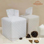 HOMOTEK 2 Pack Tissue Box Cover,PU Leather Tissue Holder,Square Decorative Facial Tissue Cube Paper Organizer Dispenser for Bathroom, Night Stands, Desk, Car 5X5X5'' - Rattan Weave, Pure White - Image 6