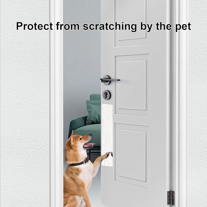 Dog Door Protector from Scratching, Steel Guard, White Oak Woodgrain 4"x16" | Prevents Claw Marks & Scuffs, Smooth Rounded Corners, Self-Adhesive Install, Anti-Scratch Kick Plate, 2 Pcs - Image 3
