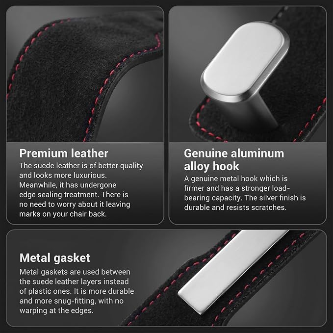 2 Pack Black Headrest Hooks for Car, Heavy Duty Purse Hook Holder Universal Vehicle Storage Organizer for Purses Bags Accessories - Image 4