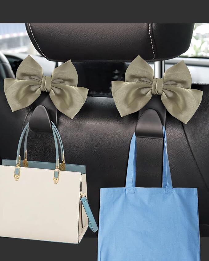 2 Pack Car Purse Hooks, Headrest Hooks for Cars, Grass green | Car Bag Hanger for Groceries, Coats, Umbrellas and Daily Essentials, Bow-Shaped Car Interior Organizer for Handbags and Bags - Image 2
