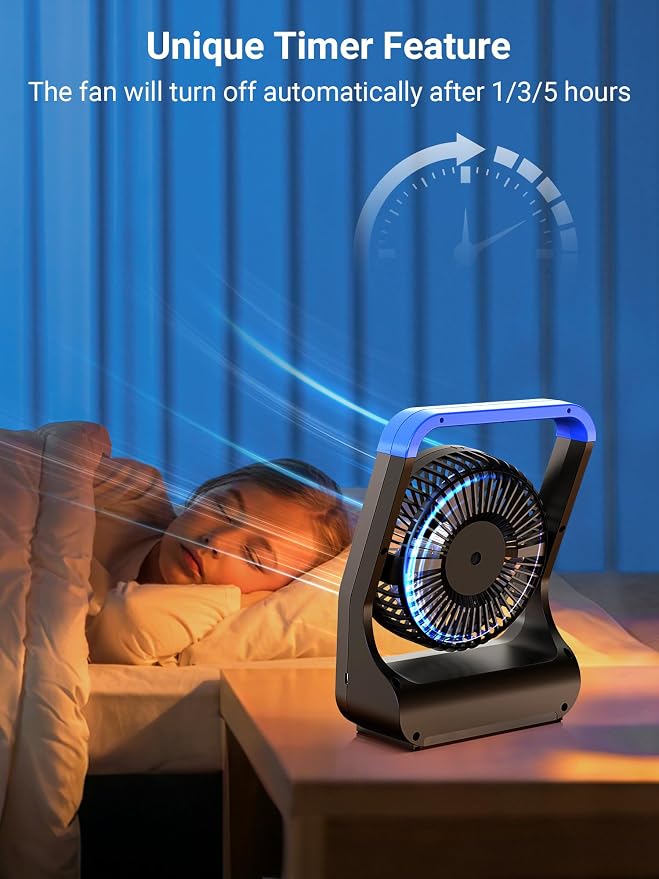 Gazeled Battery Operated Fan, Camping Fan Battery Powered, Super Long Lasting, 5'' Portable D-Cell Battery Powered Desk Fan with Timer, 3 Speeds, Quiet, 180° Rotation, for Office,Bedroom,Outdoor, F24 - Image 6