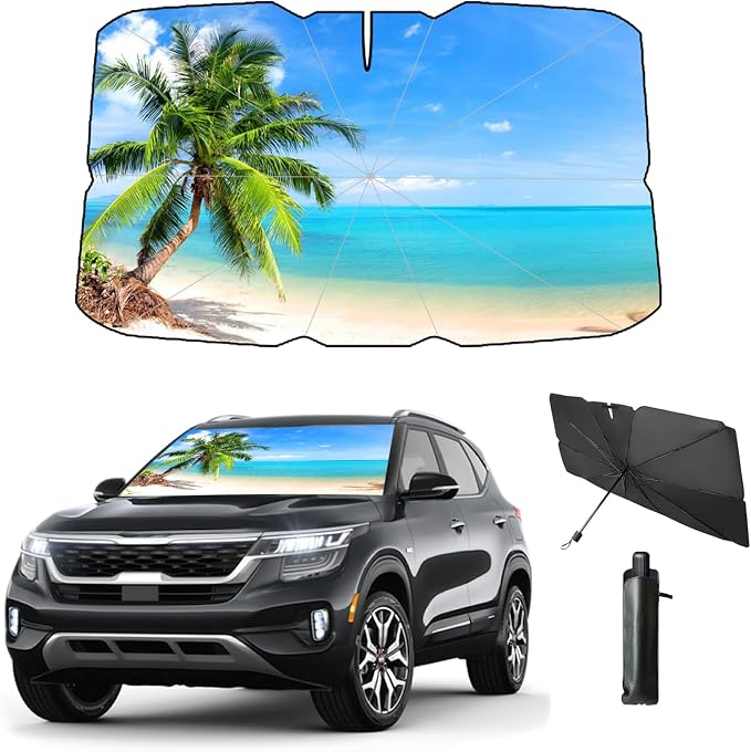 Windshield Sun Shade Umbrella for Car Front Window Sun Visor for Windshield Car Summer Accessories Protect Interior from UV Rays & Heat for Sedan, Compact SUV, Hatchbacks 57"*31" by Coricha