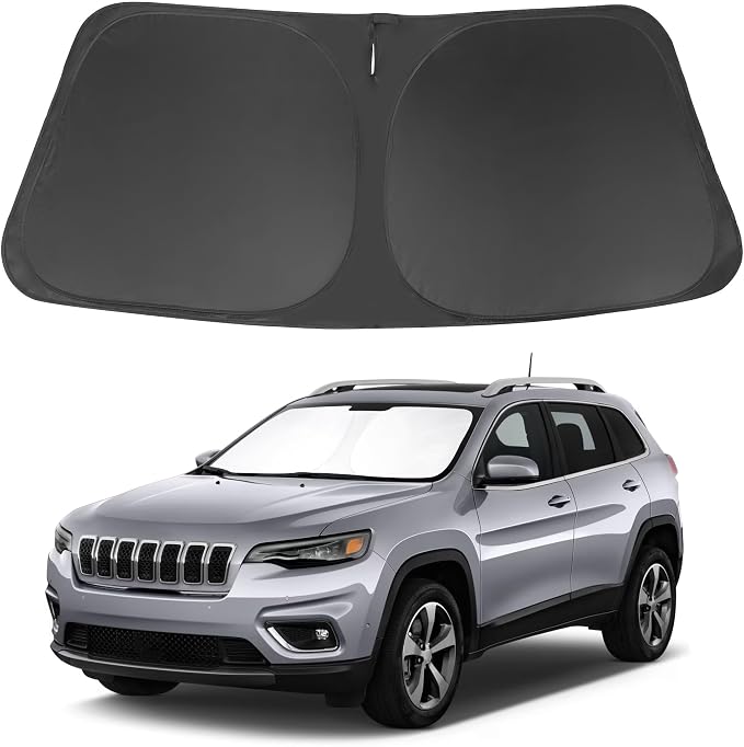 Windshield Sun Shade for 2014-2023 Jeep Cherokee Accessories | Full covered, Foldable & Durable, Block UV Rays, Reduce Heat, Easy to install, Keep Car Cooler by LHFLIVE