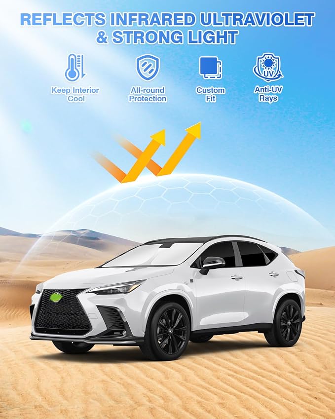 Canvcle Sunshades for Lexus NX 2022-2025 2026 Accessories Windshield Sun Shade Side Rear Window Shade Cover Sun Visor Shield Privacy Protection Keep Vehicle Cool Black 8PCS - Image 2