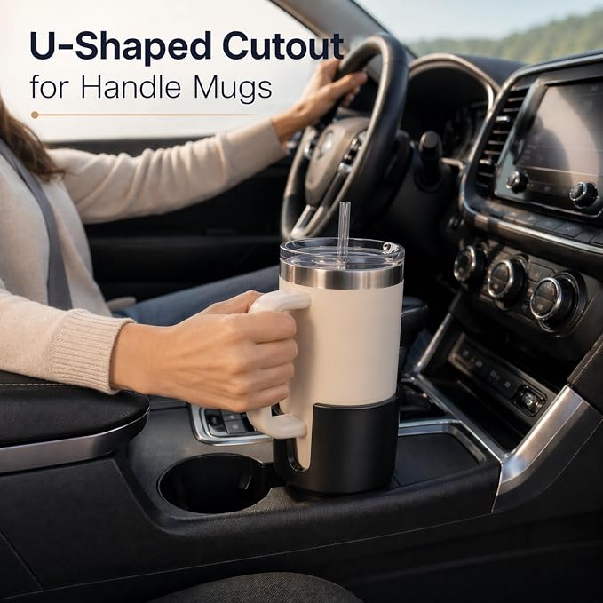Car Cup Holder Expander for Large Bottles, Fits 32 oz to 40 oz Water Bottles and Handle Mugs, Secure Base for Most Vehicle Cup Holders, Durable ABS, Easy to Install, Durable ABS (Black) - Image 4