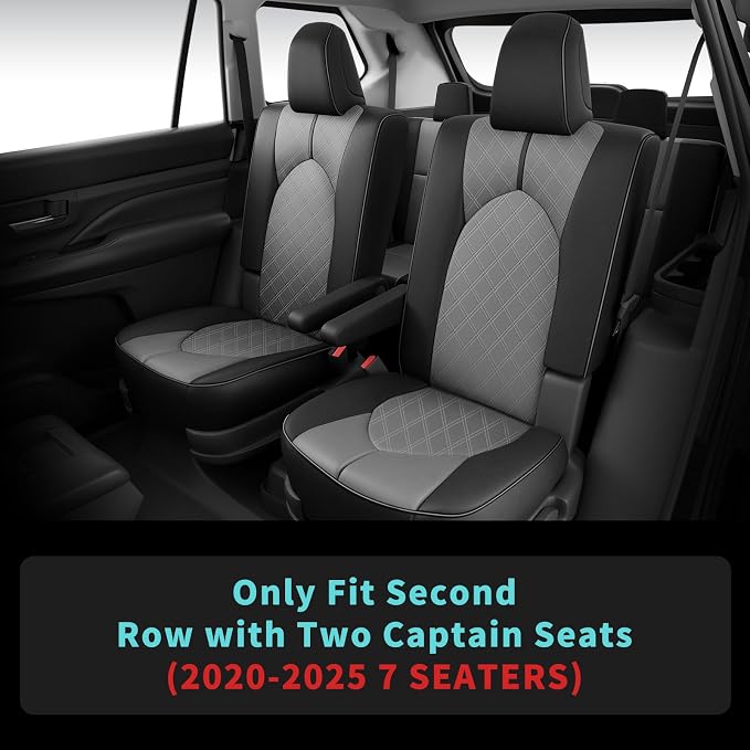 Custom Seat Covers for Toyota Highlander 2020-2026 7 Seats | black grey, faux leather, 2nd row captain chairs, waterproof, breathable, airbag compatible, stain resistant, easy install - Image 3