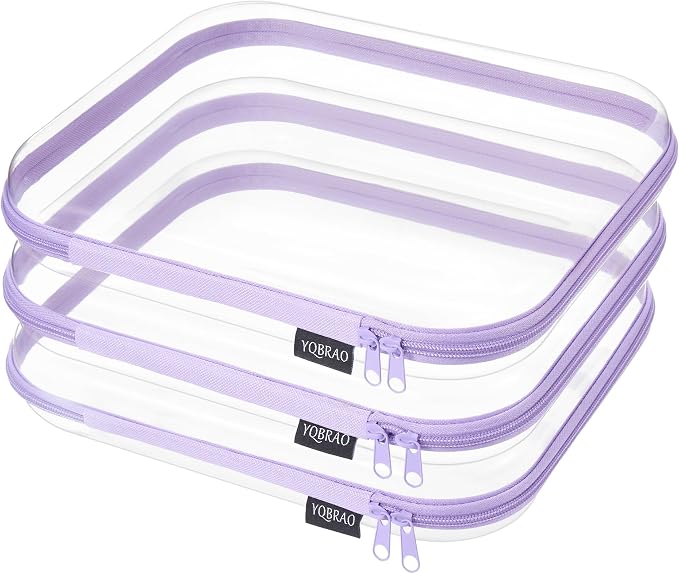 YQBRAO Clear Hard Shell Zipper Cases, 3 Large Travel Organizers, Purple | Rigid 1.2 mm PET and YKK dual zippers for full-size toiletries, makeup palettes, electronics and craft supplies by Unknown