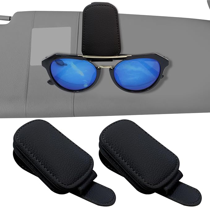 2-Pack Magnetic Sunglass Holder for Car Visor - Suede （Black） | Premium Suede Wrapped, Aluminum Core, Magnetic Grip, Clip to Visor, Holds Eyewear/Cards, Fits Most Vehicles by Unknown