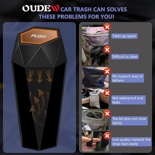 Car Trash Can with Lid, Leakproof, 15 Trash Bags, Black, 1 Pack | Small Garbage Can for Car, Car Accessories for Interior, Multipurpose Organizers and Storage Solutions for Home, Office - Image 4