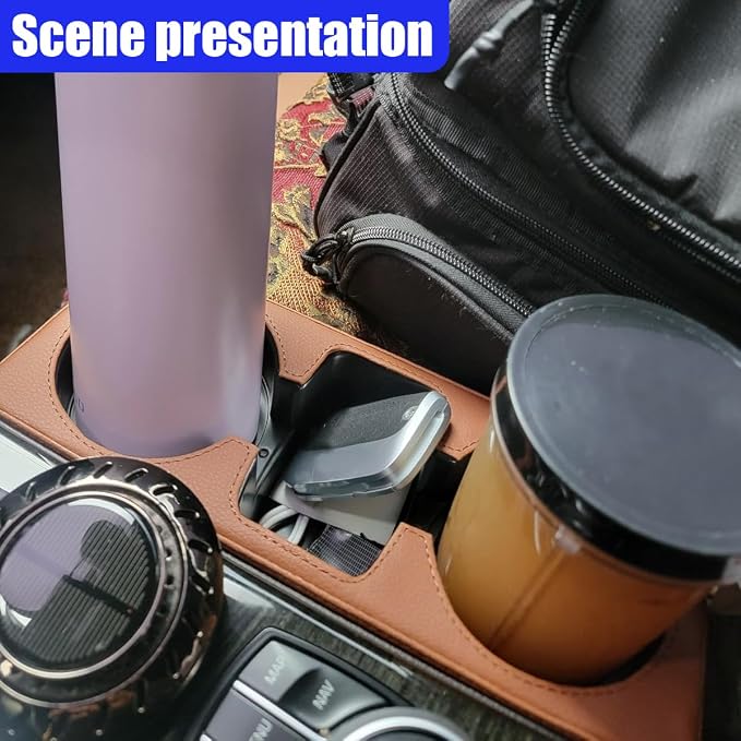YoRise Car Cup Holder, PU Leather Automotive Cup Drink Holder, Car Seat Gap Filler Storage Box, Multifunctional Front Seat Organizer, Cell Mobile Phone Holder, Coin Bucket (Brown) - Image 6