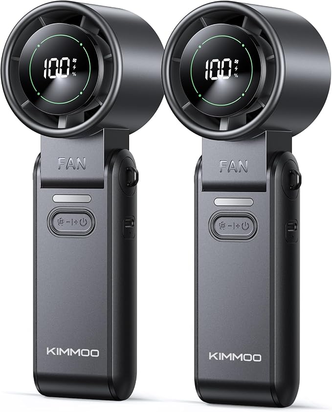KIMMOO 2 Pack Black Portable Handheld Turbo Fan-100 Speeds, Powerful 20000 RPM, 12Hrs Cooling, USB Rechargeable Mini Hand Held Personal Fan for Travel Makeup Outdoor Indoor by KIMMOO