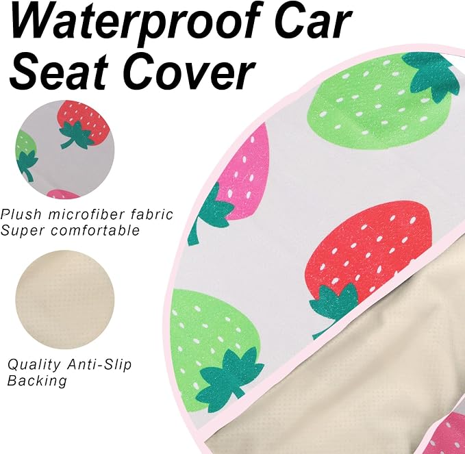 Sweat Towel Car Seat Cover Protector Front Seats for Gym Workout, Running, Swimming, Beach and Hiking, Waterproof Universal Seat Cover for Car, Trucks, Van & SUV (1, Strawberry, Front) - Image 4