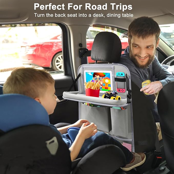 2Pack Car Backseat Organizer with Foldable Table Tray,6 Storage Pockets Car Storage Organizer with Tablet Holder,Car Seat Back Protectors Kick Mats Travel Accessories (Grey) - Image 8