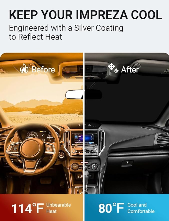 Proadsy Custom Fit Car Windshield Sun Shade for 2015-2025 Subaru Impreza | 240T Heat Shield, Drops Temp 54°F, Blocks 99% UV, Prevents Dashboard Cracking, Summer Parking & Beach Trips, Easy Twist-Fold - Image 3