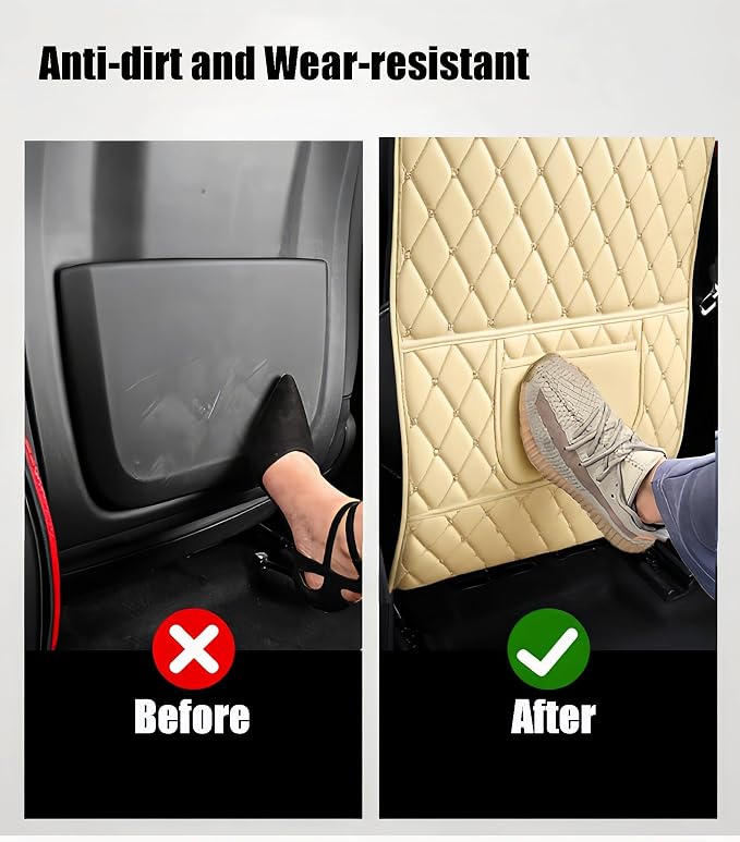 Leatherette Car Seat Protector - 2 Pack Large Car Kick Mats with Storage Organizer Seat Back Cover Against Dirty Shoes & Scratches, Universal Fit for Most Vehicles (Beige) - Image 5