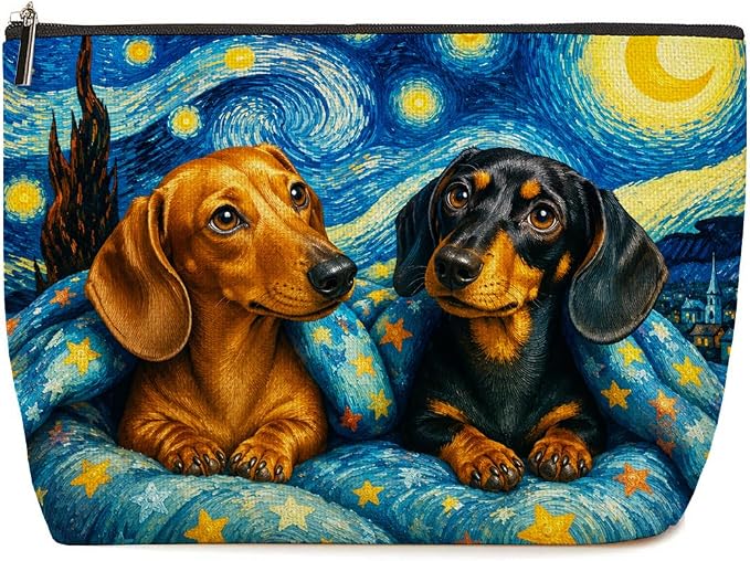 Starry Sky Dachshund Makeup Bag Cute Dog Cosmetic Bag Gifts for Women | Durable Travel Organizer Pouch for Women, Outdoor Portable Toiletry Bag, Christmas Birthday Gift for Mom Friend, Dog lovers by Lovdazzles