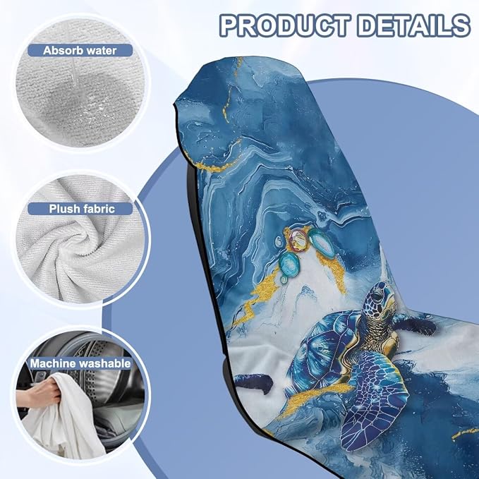 Sea Turtle Print Towel Seat Cover for Car Marble Print Automotive Seat Covers Multi-Purpose Absorbent Microfiber Towels with Storage Bag, 60 x 33 Inch, Machine Washable - Image 6