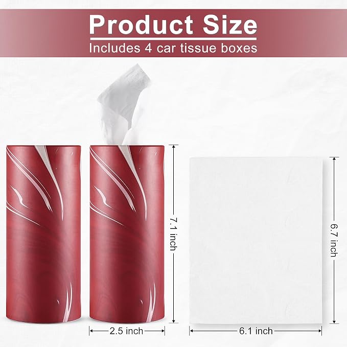 SINGARO Car Tissue Holder, 4 Pack Car Cup Holder Facial Tissues with Travel Tissue Bag, Quick and Convenient Flower Combination Car Tissue Box(4 Canisters/200 Tissues) Red - Image 2