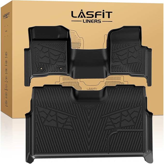 LASFIT Mats for Ford F-150 2011-2014 SuperCrew, Carpet Floor, Bench Seat | All Weather TPE Protector Custom fit Truck Liners for F150 Crew Cab, Durable Anti-Slip Easy to Clean, 1st & 2nd Row by LASFIT