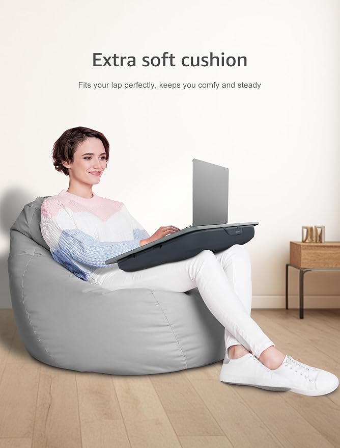 Istudyniture Lap Desk with Washable Cushion – Fits up to 17-Inch Laptops – Portable Laptop Desk & Stand – Bed desks & Tray for Writing, Reading, Working, Gaming on Bed, Couch, Floor – Large, Grey - Image 3