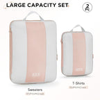 OlarHike 2 Set Compression Packing Cubes for Travel Essentials,Compressible Expandable Space Saver Bags for Organizing Clothes,Luggage Suitcase Garment Bags with Over 1000 pcs Mesh Holes(Beige) - Image 2
