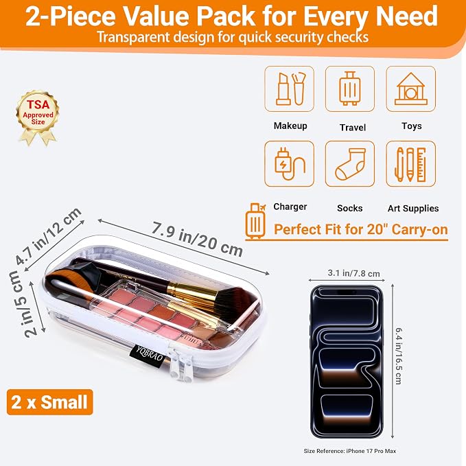YQBRAO Clear Hard Shell Organizer Set, 2-Pack, White | Two small rigid PET organizers for cosmetics, travel accessories, cables, personal items and everyday organization - Image 4