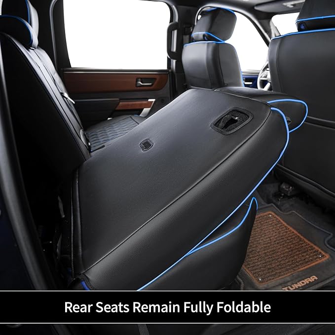 EKR Ram 1500 Seat Covers Custom Fit for (Crew Cab) RAM 1500 Tradesman 2019-2025 & Express 2026,Waterproof Leather Black Car Seat Cover for Trucks Full Set-Faux Leather (Black with Blue Piping) - Image 8