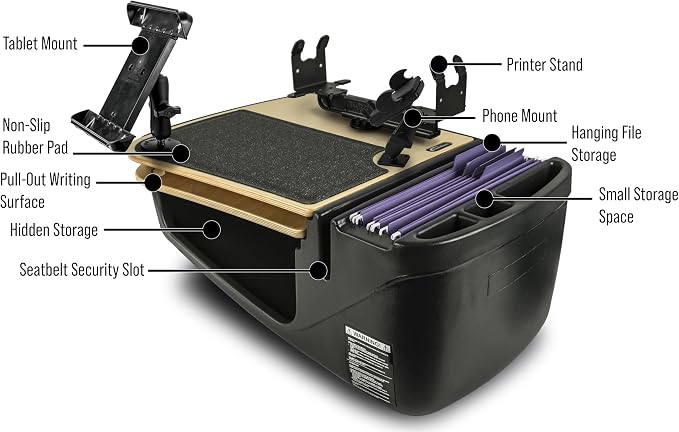 AutoExec AE-GMCD-PM-PS-TAB-11M GripMaster Car Desk for Your Vehicle Workstation and Mobile Office, Natural with Phone Mount, Printer Stand and Tablet Mount - Image 3