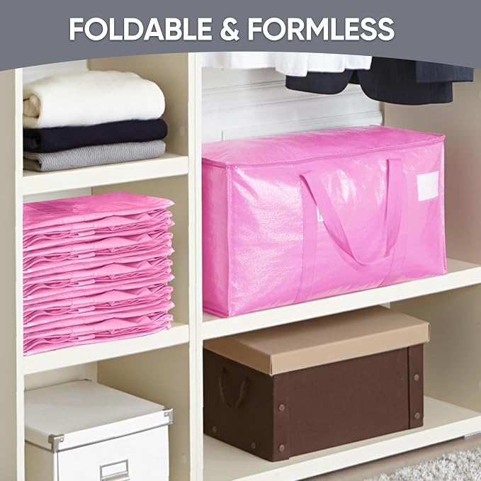 TICONN 2 Pack Extra Large Moving Bags Heavy Duty with Zippers & Carrying Handles, Durable Storage Bags Moving Boxes for Closet Organizers and Storage (2 Pack, Pink) - Image 8
